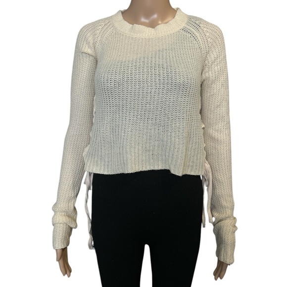 Settledown Cream Knit Sweater with Side Lace-Up Detail - Picture 1 of 3